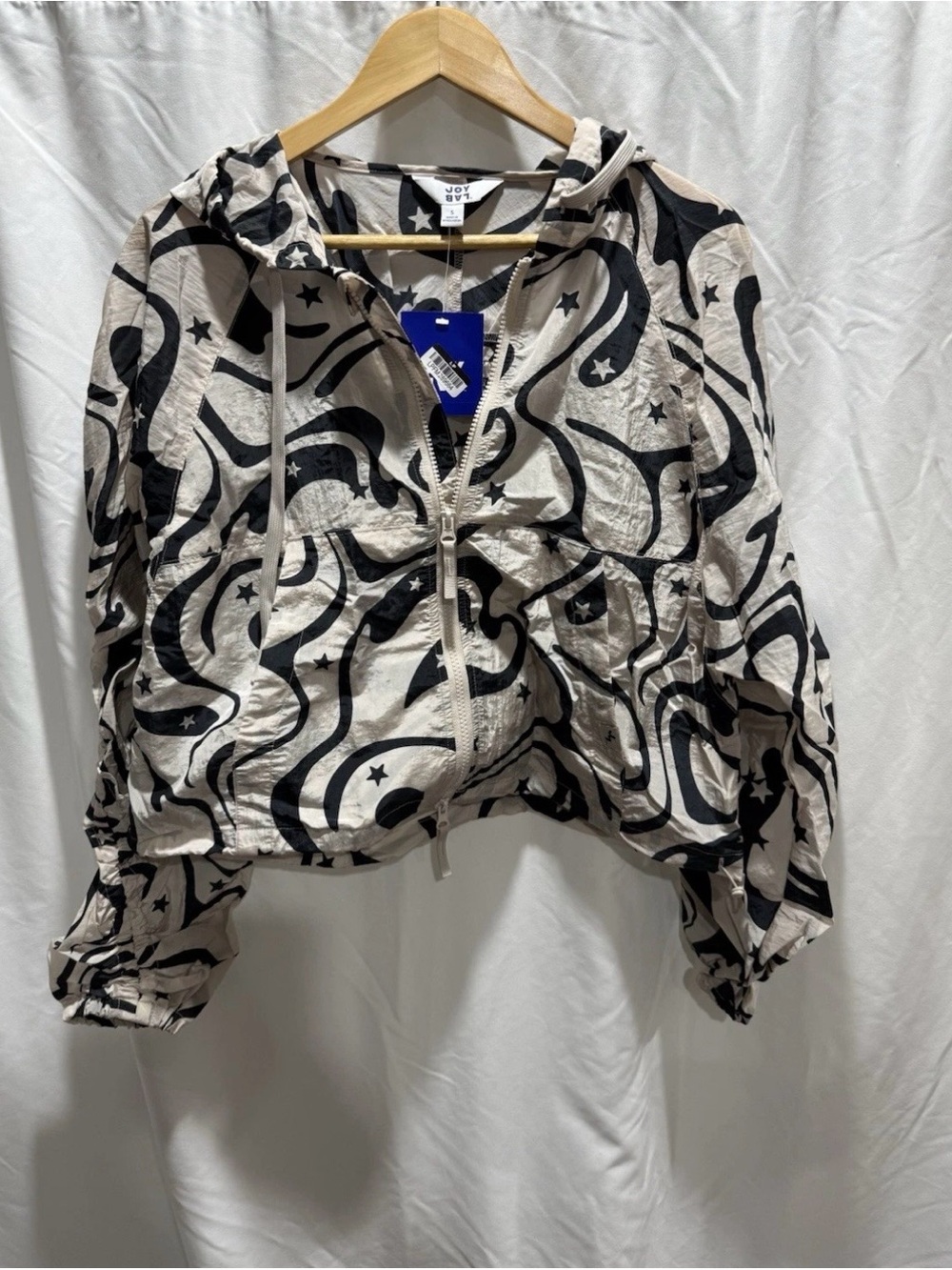 JoyLab Beige and Black Abstract Star Hooded Utility Jacket
